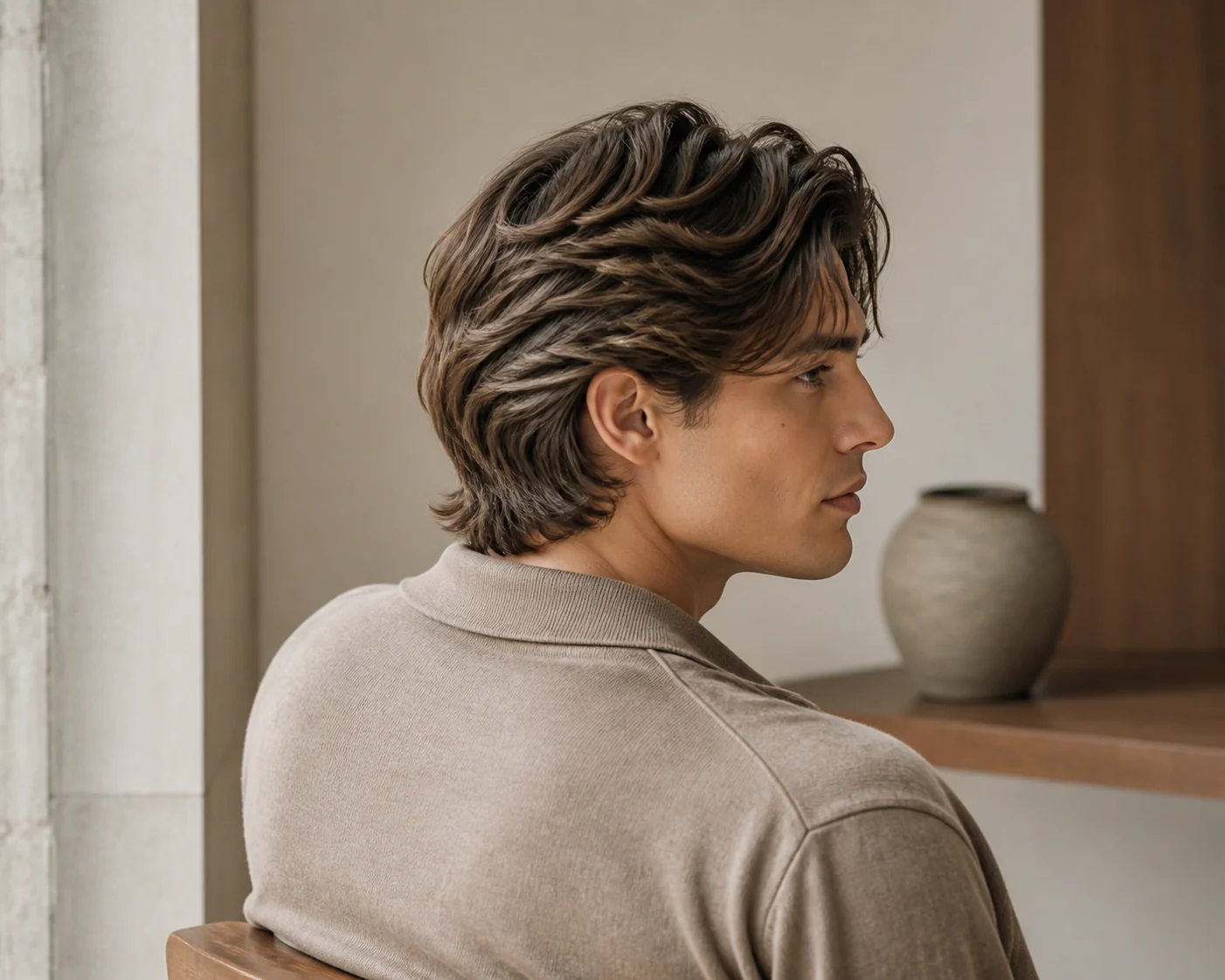 Modern gestyltes mittellanges Männerhaar mit natürlicher Bewegung
